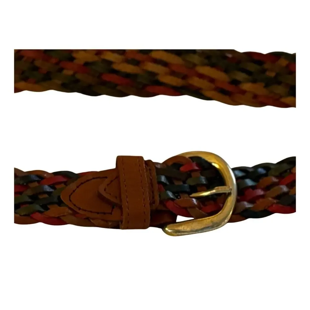 Kandell & Marcus Braided Leather Belt S-M Multicolor Woven Gold Buckle Vintage